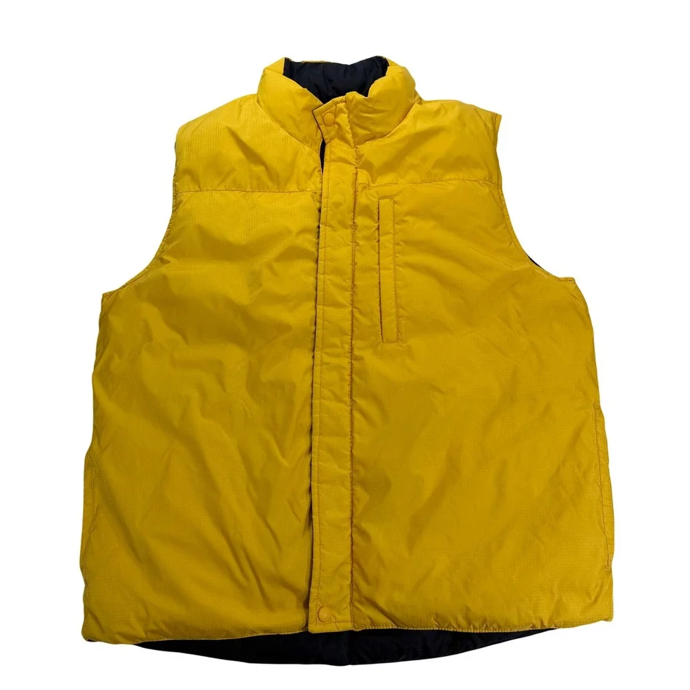 Lands End Mens Yellow Goose Down Puffer Vest Ripstop M 38-40 Navy Blue Lining